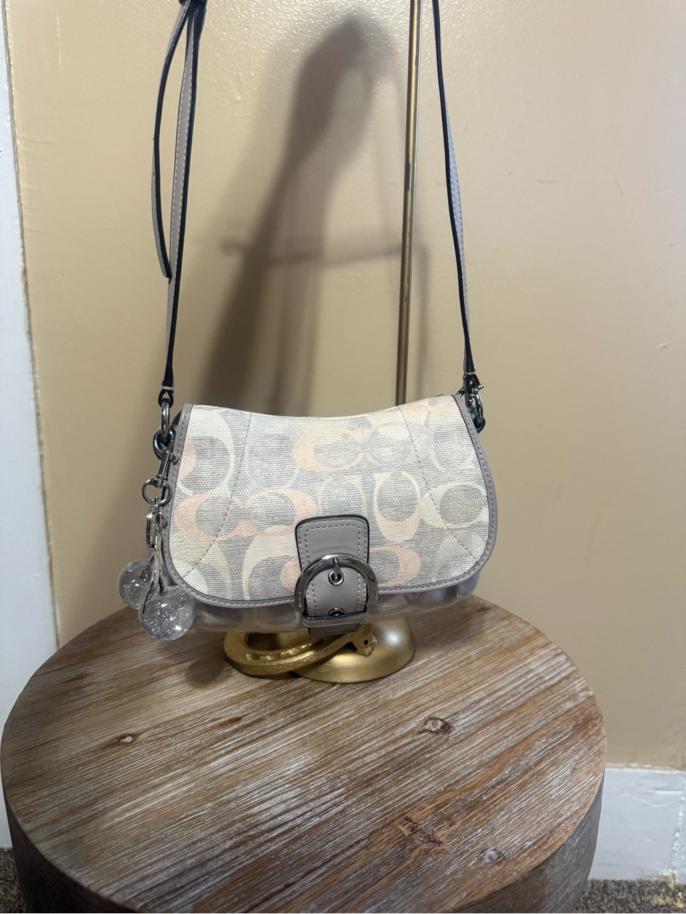 Coach Canvas Saddle Crossbody in Beige with Pink Accents Cherries not included - Picture 2 of 9